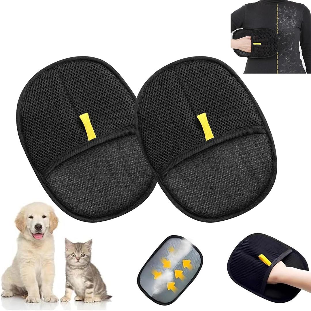 Pet Hair Remover Gloves - 2025 New Electrostatic Pet Hair Remover, Washable Reusable Double Sided Pet Grooming Gloves for Couch, Clothing,Furniture, Carpet, Car Seat (2 PCS)