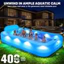 Extra Large Inflatable Pool With Lights,Upgraded Solar Powered Blow Up Pool For Adults,Inflatable Kids Swimming Pool with Seat& Backrest,Big Inflatable Kids Pool For Backyard,120x73x20IN-White