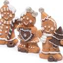 Hodao Christmas Gingerbread Figurines Set of 3, Cute Gingerbread Men Holding Heart, Candy Cane & Christmas Tree, Holiday Party Tabletop Decoration for Home, Kitchen, Living Room Decor (Brown-1)