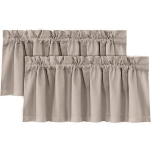 H.VERSAILTEX 100% Blackout Valances for Windows,Living Room Bedroom Bathroom Farmhouse Style Rustic Dinning Room Blackout Thermal Insulated Rod Pocket, W52 x L18 Inch Length, Natural Sand, 2 Panel