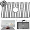 Silicone Sink Protector 25"x13" Center Drain Hole, Heat Resistant Non-slip Dishwasher Suitable, Large Mat for Bottom of Farmhouse Kitchen Stainless Steel Sink