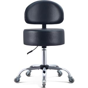 Ergonomic Drafting Stool with Backrest, 400LB Heavy Duty Hydraulic Stool, 19-25 Inch Adjustable Height Rolling Stool Chair with Lumbar Support for Standing Desk, Salon, Tattoo, Kitchen, Home Office, Round