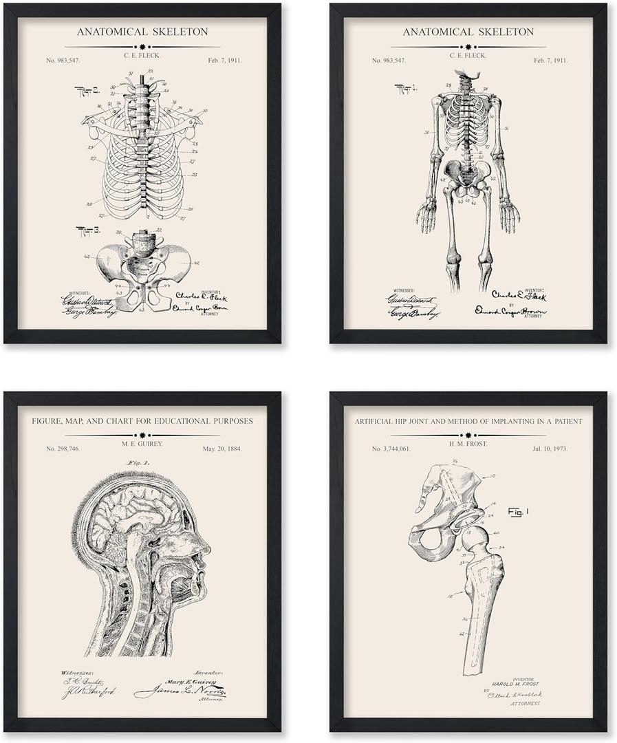 Poster Master 4-Piece Anatomy Blueprint Poster - Skeleton Patent Print - Anatomical Head Art - Educational Design - Science Design - Technical Drawing - Library or Clinic Decor - 8x10 UNFRAMED