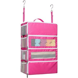 Suitcase Organizer, Travel Luggage Organizer Portable Hanging Travel Shelves Collapsible Hanging Packing Cubes for Carry on Suitcase (Small, Pink)