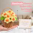 Best Friend Birthday Christmas Crochet Flowers Basket for Women Friends Long Distance Moving Away Leaving Farewell Gift Handmade Flower Decor with Basket Bestie Sister Coworker Friendship