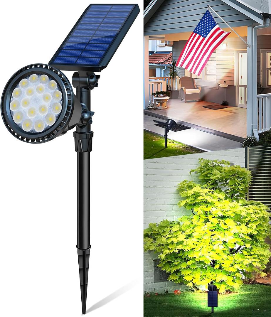 Solar Spot Lights Outdoor, Bright Solar Landscape Spotlights Waterproof 18LED 2-in-1 Solar Powered Flag Light Adjustable Auto On/Off Uplights for Flag Pole Yard Garden Decor Patio, 1Pack (Cool White)