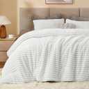 BEDELITE Fleece Queen Comforter Set -Super Soft & Warm Fluffy Bright White Bedding, Luxury Fuzzy Heavy Bed Set for Winter with 2 Pillow Cases