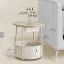 VASAGLE LILEA Collection - Side Table with Charging Station, Round End Table with Fabric Basket, Nightstand with USB Ports, for Living Room, Bedroom, Modern, Cream White ULET228N01, Without Led Light