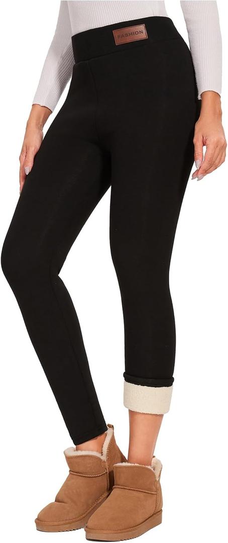 Women's Thermal Fleece Lined Leggings Winter Warm Soft High Waist Stretch Sherpa Tights Pants (Black) S