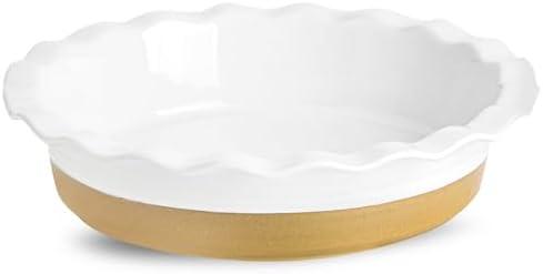 Hasense Ceramic Pie Pan, 9 Inch Quiche Pie Dish for Baking, Apple Pie, Tart, and Cake, Farmhouse White Round Baking Dish, Microwave & Oven Safe, Ideal Gift for Kitchen