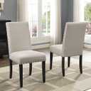 Roundhill Furniture Biony Tan Fabric Dining Chairs with Nailhead Trim, Set of 2, Brown, Tan