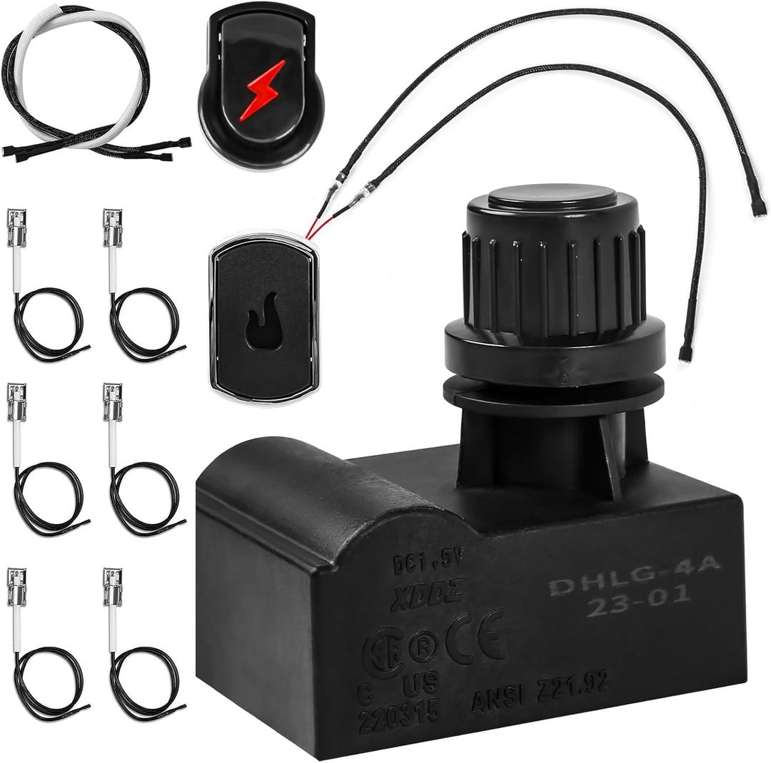 Uniflasy Grill igniter Replacement Kit for Charbroil (G511-0055-W1), 4 Outlet Electronic Igniter and Switch Button with 8 Wires for Charbroil Sunfire Ignition Systems and Most CharBroil Gas Grills