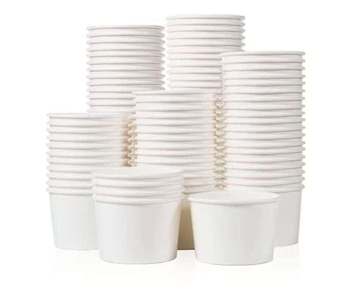 MATICAN Paper Ice Cream Cups - 50 -Count 9-Oz Disposable Dessert Bowls for Hot or Cold Food, 9-Ounce Party Supplies Treat Cups for Sundae, Frozen Yogurt, Soup, White
