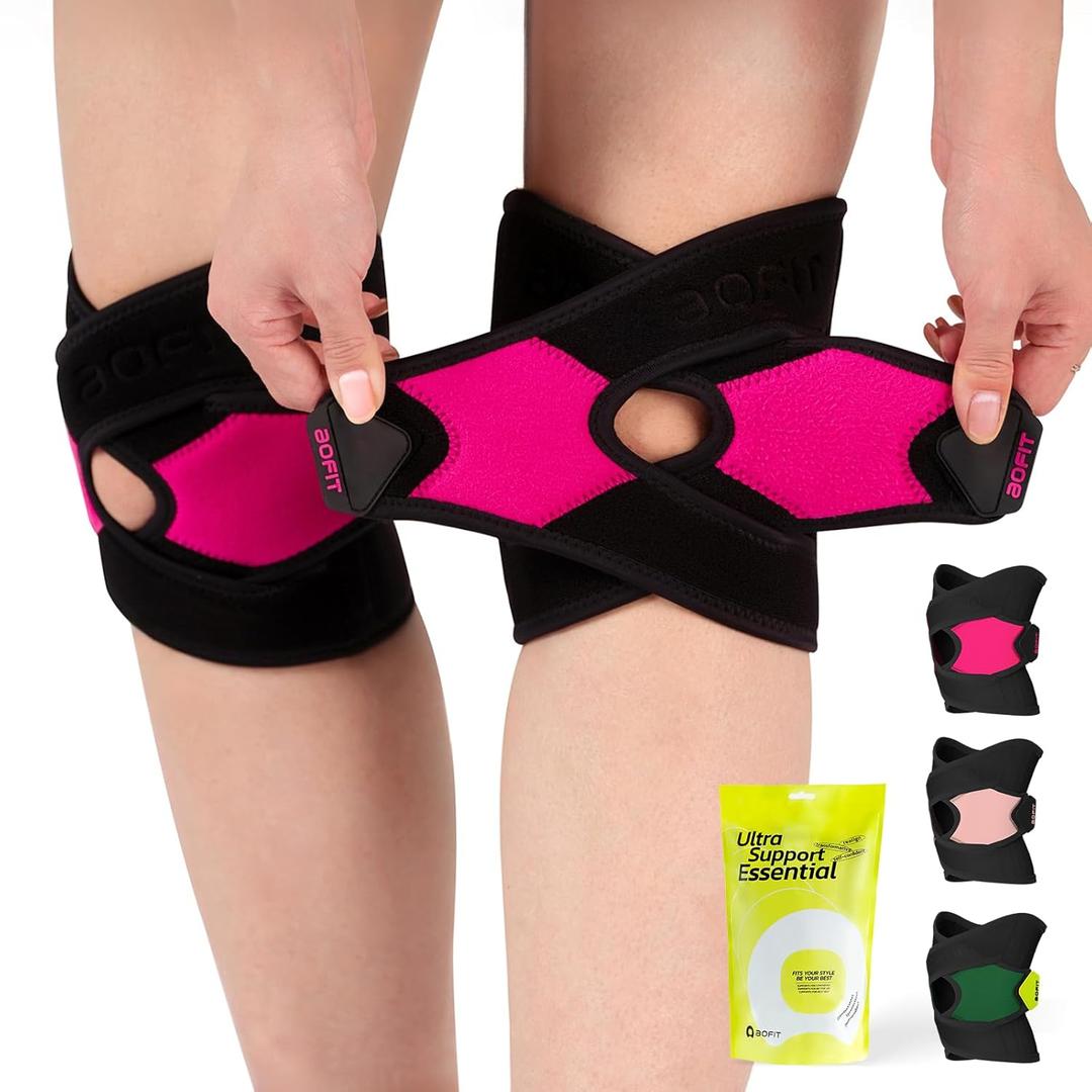 Knee Brace for Women& Men (1 Pair), Knee Braces Wrap Adjustable Compression Sleeve Knee Support with Memory Stabilizers, Knee Support for Knee Pain Relief Meniscus Tear Hot Pink M
