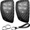 2pcs Compatible with Chevy GMC Key Fob Cover Case Key Chain fit for Chevrolet Chevy Silverado 1500 2500 3500 HD EV GMC Sierra 1500 2500 3500 HD Accessories Shell Holder Carbon Fiber Black