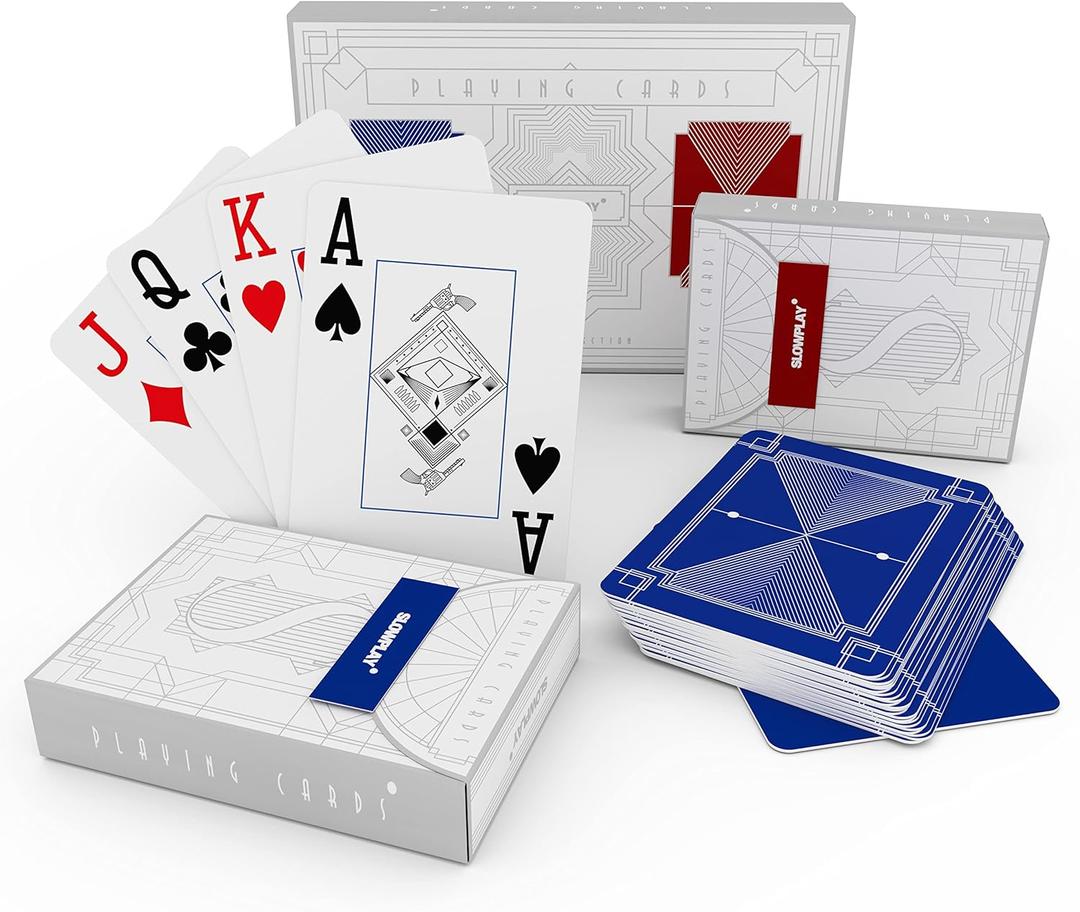 SLOWPLAY 100% Plastic Playing Cards, 2-Deck Poker Card Set, Jumbo Index, Poker Size, Superior Flexibility and Durability, Waterproof & Washable, Professional Playing Cards for Texas Holdem Poker