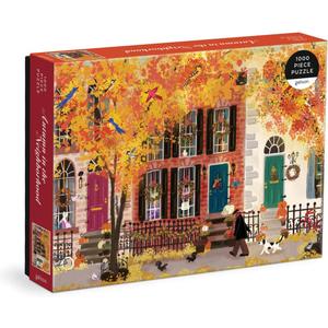 Galison Autumn in The Neighborhood 1000 Piece Puzzle from Galison - 27" x 20" Beautifully Illustrated Puzzle from Joy LaForme, Thick & Sturdy Pieces, Challenging Activity for Adults, Unique Gift Idea!