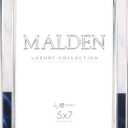 Malden International Designs 5x7 Two Tone Marbled Metal Picture Frame White Sapphire Blue Shiny Silver Finish
