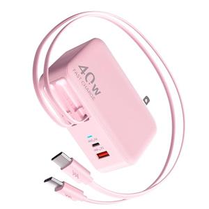 Retractable USB C Charger Wall Plug with 35.5in/90cm Type C Cables Cords,40W Fast Charging Foldable Block Multi Charger for All Devices for iPhone 17/16/15/14/13/12,iPad,Galaxy,Pixel