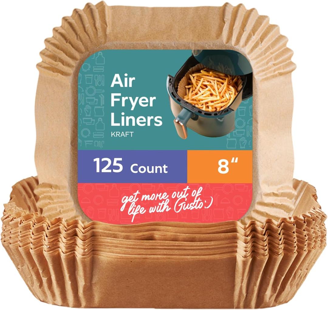 [8 Inch - 125 Count] Square Air Fryer Liners Disposable - Non-Stick, Oil & Water Resistant Parchment Paper - Fits 5-8 QT Square Air Fryers, Ovens & More (Formerly Comfy Package)