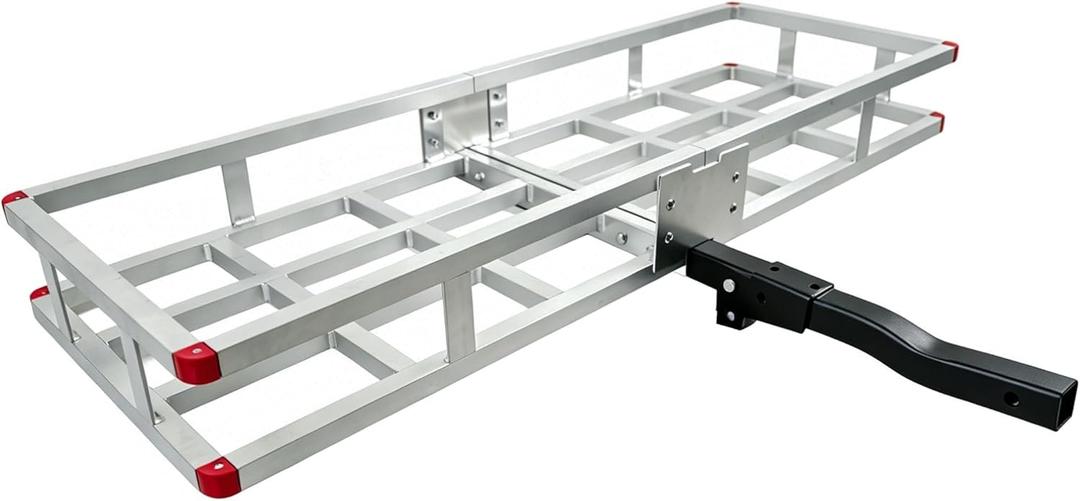 Aluminum Hitch Cargo Carrier 500 lbs Capacity - Folding Luggage Rack for SUV, Car, Truck - Fits 2" Receiver with Powder Coated Angled Shank - 60 x 20 x7 Rustproof Hitch Mount Cargo Basket