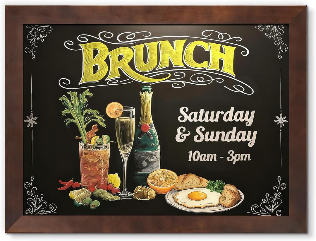 4 THOUGHT Solid Pine Wood Framed Magnetic Chalkboard for Wall, 24"x18" Heavy Duty Rustic Blackboard Sign for Kitchen, Office, Home & Cafe - Indoor/Outdoor Use, Brown