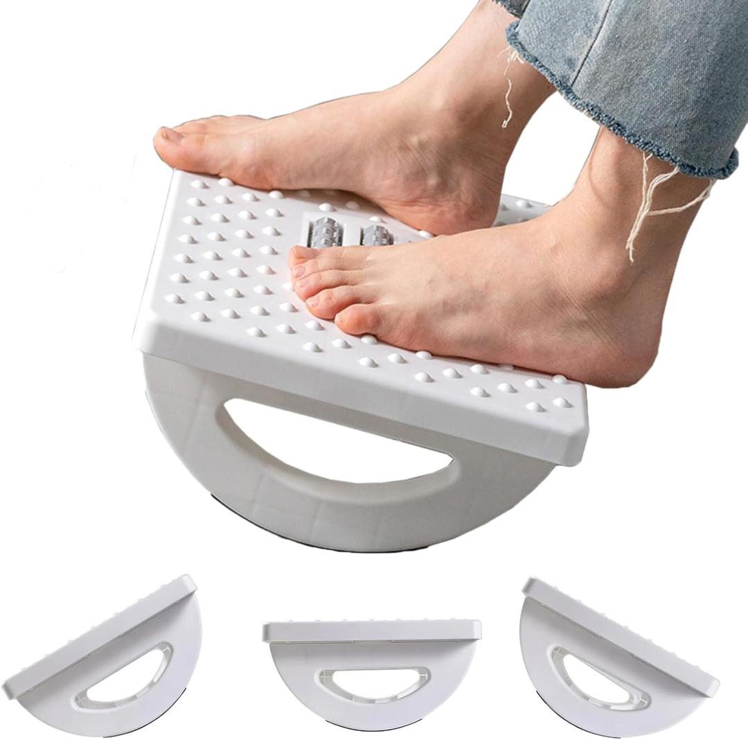 Ergonomic Foot Rest Under Desk at Work, Rocking Foot Stool Footrest, Footrest with Foot Massage Feet Stand, Promote Leg Circulation, Massage Feet Stand for Office & Home (White)