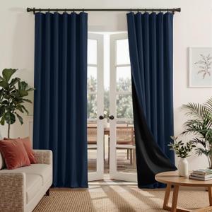 RYB HOME 100% Blackout Navy Blue Curtains for Living Room, Back tab Heat & UV Blocking Total Room Darkening Noise Reducing Curtains for Sunroom Nursery, 52 inches Wide by 90 inches Long