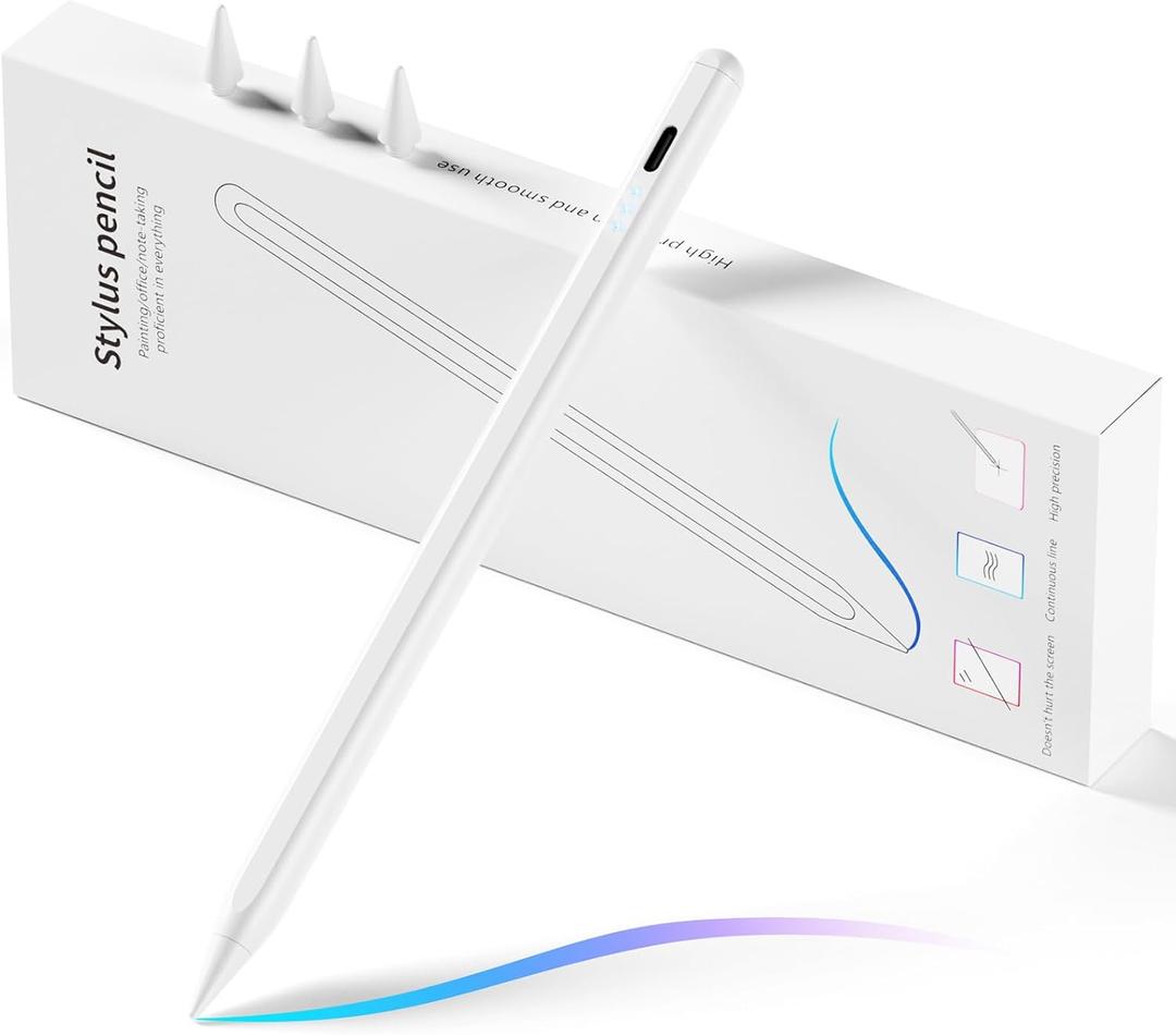 Lpiz ptico para iPad, lpiz de carga rpida para Apple Pad con rechazo de palma, sensibilidad de inclinacin para iPad 6-10, Pro 11"/12.9"/M4, Air 3/4/5/M2, Mini 5/6, blanco austero