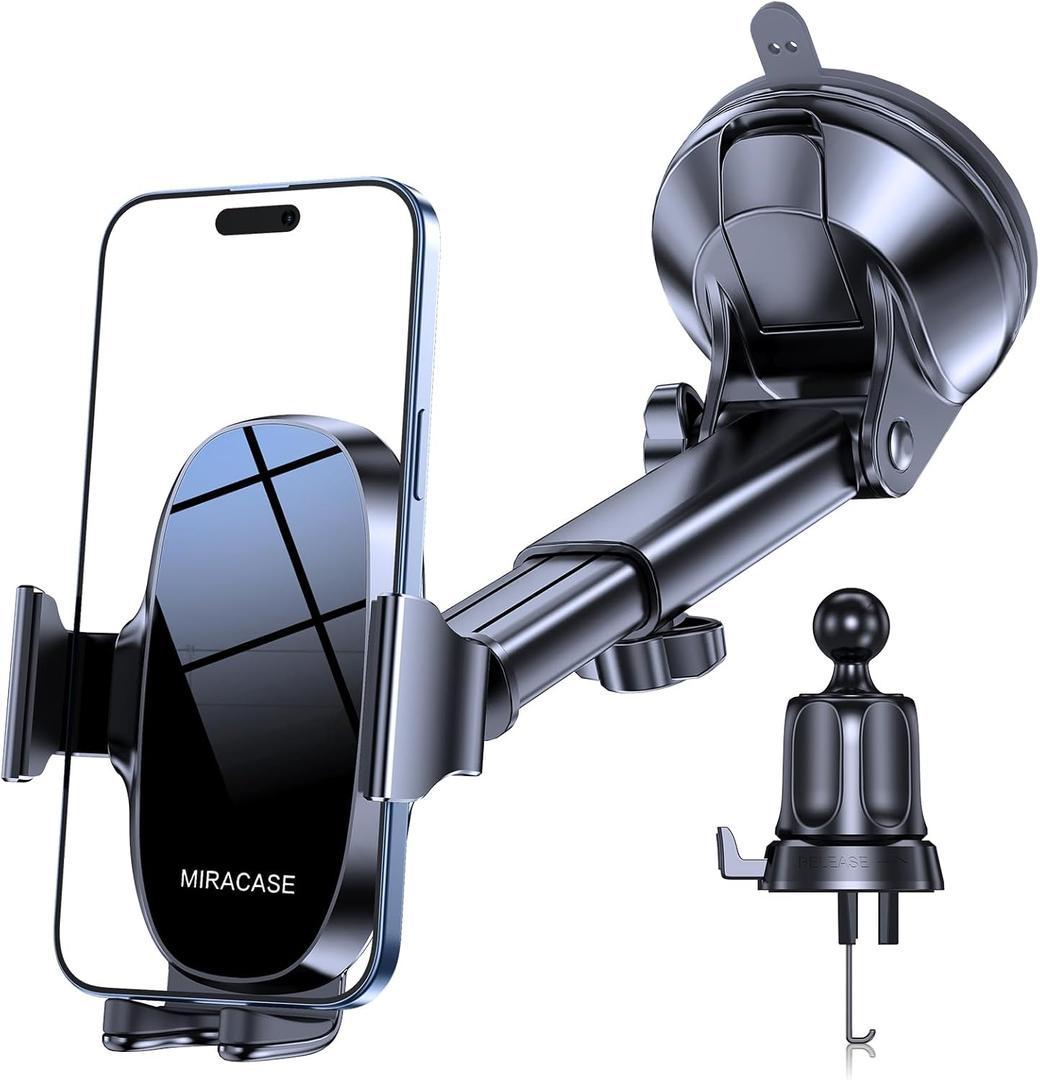 Miracase 3-in-1 Cell Phone Holders for Your Car, Universal Car Phone Holder Mount for Car Dashboard Air Vent Windshield Compatible with iPhone 16 15 14 13 12 11 Pro Max Xs XR X, Galaxy Black