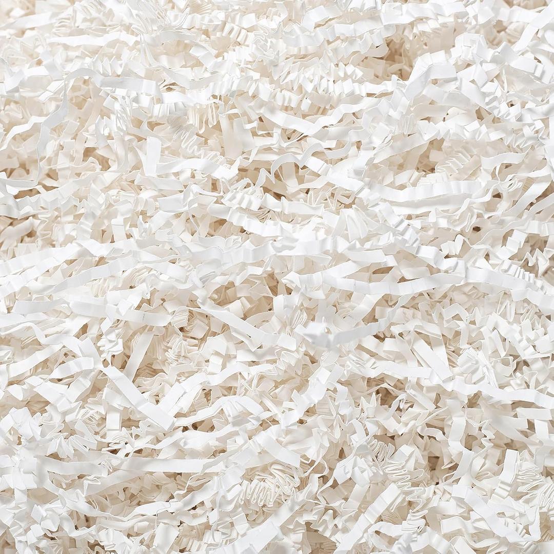 1 LB Crinkle Cut Paper Shred White Crinkle Shredded Paper for Gift Baskets - Gift Box Bag Filler - Confetti Stuffing for Birthday, Holiday Present Packaging Wrapping
