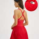 QINSEN Womens V Neck Pleated Tennis Dresses Built in Shorts Cross Back Sleeveless Athletic Dress with Pockets (Red, L)