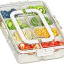 Divided Snackle Box Container-8 Compartment Snack Tray with Lid & Handle,BPA Free Stackable Snack Organizer for Fruits,Veggies,Candy,Reusable Airtight Food Storage for Fridge, Travel, Picnic, Party