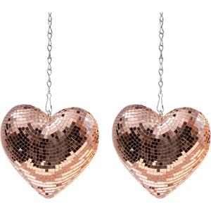6 Heart Shaped Disco Ball - 2 Pack Rose Gold Mirror Disco Balls with 20" Chains for Valentines Day Gift Party, Reflective Hanging Disco Decor Retro Decor for Cafe, Desk, Room, Home, Bar