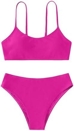 SHENHE Girl's 2 Piece High Waisted Spaghetti Strap Cute Swimsuit Bathing Suit Solid Bikini Sets, Size: 10-11 Y