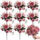 Yunsailing 8 Packs Artificial Peony Flowers Faux Silk Hydrangea Bouquet Vintage Wedding Home Table for Door Decor Reusable Bouquet of Rose Flowers for Valentine Wedding Birthday Party(Dark Pink)