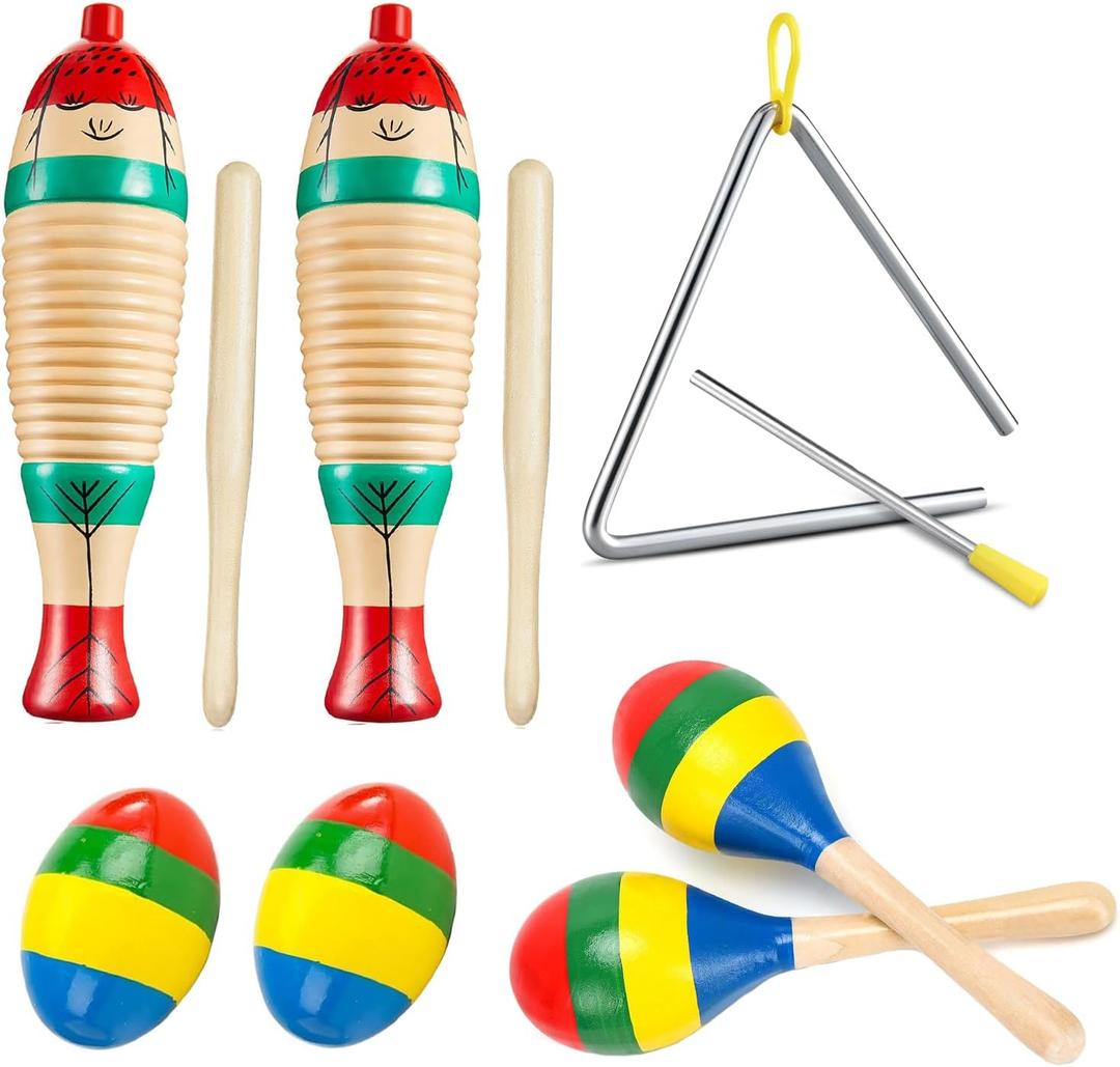 Guiro Instrument, Wooden Maracas For Adults, Wooden Egg Shakers, 6IN Musical Steel Triangle, Latin Percussion Colorful Wooden Musical Instruments for Adults, Parties, Festivals