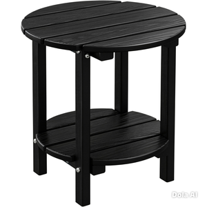 2 Tier Round Outdoor Side Table with Wood-Like Grain, HDPE Adirondack Table Patio Side Table, Weather Resistant End Table for Pool, Patio & Porch, Small Outdoor Table(Black, Round)