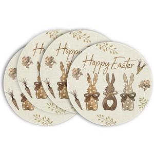 Artoid Mode Carrots Rabbit Bunny Happy Easter Round Placemats Set of 4, 15 Inch Spring Round Table Mats for Dining Decoration (Beige)