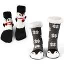 Liitrsh 2 Pairs Fuzzy Slipper Socks with Grippers Animal Sock Sherpa Lining Warm Plush Animal Lover Gift for Valentine's Day(Penguin)