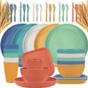 42-Piece Plates and Bowls Sets Wheat Straw Dinnerware Sets Service for 6, Unbreakable Dishwasher Microwave Safe Dishes Set Cups Sets Dinner Plates and Bowls Set for Kitchen