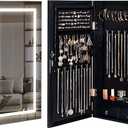 LAVIEVERT Lockable Jewelry Cabinet Armoire with LED Lighted Mirror - Black
Wall/Door Mounted Frameless Mirror with 3 Colored Lights, Space-Saving Hanging Jewelry Storage Organizer with 2 Drawers