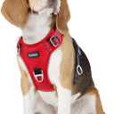 Funfox Dog Harness No Pull, Adjustable Pet Vest Harness, Super Soft Material with Vertical Handle Easy Control, Reflective Night Walking, 2 Leash Clips for Medium Sized Dogs, Red, M