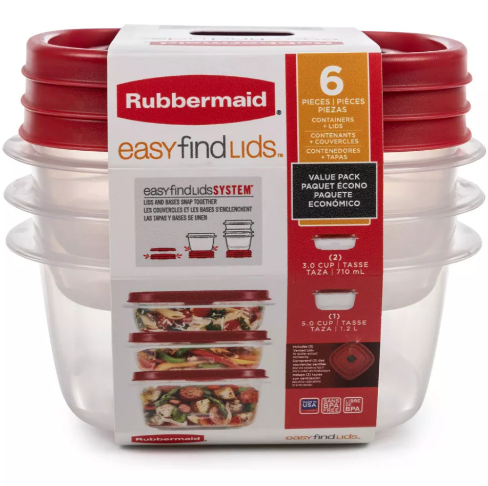 Rubbermaid EasyFindLids Food Storage and Organization Containers, 3-Pack, Racer Red