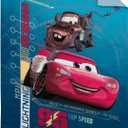 Disney Cars Piston Cup Circuit Blue, Red, and Yellow, Lightning McQueen and Mater 4 Piece Toddler Bed Set - Comforter, Fitted Bottom Sheet, Flat Top Sheet, and Reversible Pillowcase
