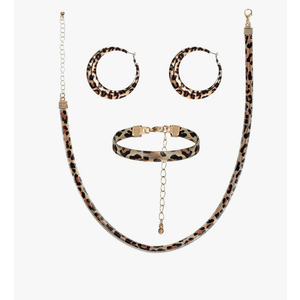 (3PCS) Leopard Jewelry for Women Leopard Earrings Necklace Bracelet Dangle Cheetah Jewelry Animal Print Earrings for Women for Bridal Wedding Prom Costume Beach Summer Party Accessories