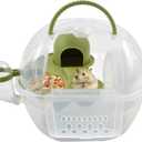 Dwarf Hamster Travel Carrier,Portable Hamsterl Cage Carrier with Silent Exercise Wheels Water Bottle Food Dish 2 Tiers Small Animal Breathable Carry Case for Mice Rat Sugar Glider(Green)