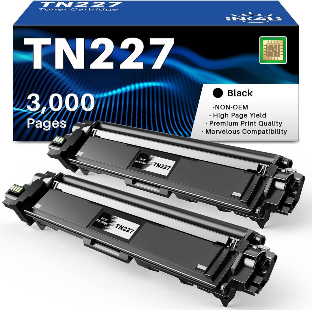 INK4U TN227 Black Toner Cartridges Compatible Replacement for Brother TN227 TN223 TN227BK TN223BK to Use with MFC-L3770CDW HL-L3270CDW HL-L3290CDW MFC-L3710CW HL-L3210CW HL-L3230CDW Printer (2 Pack) (TN227-2B)