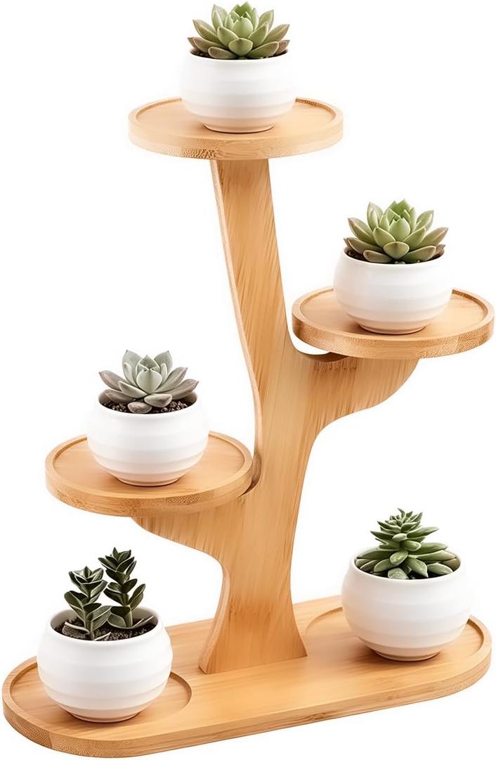 window shelf for plants - 4 Tier bamboo plant stand for Indoor | small plant stand & narrow plant stand for Windowsills