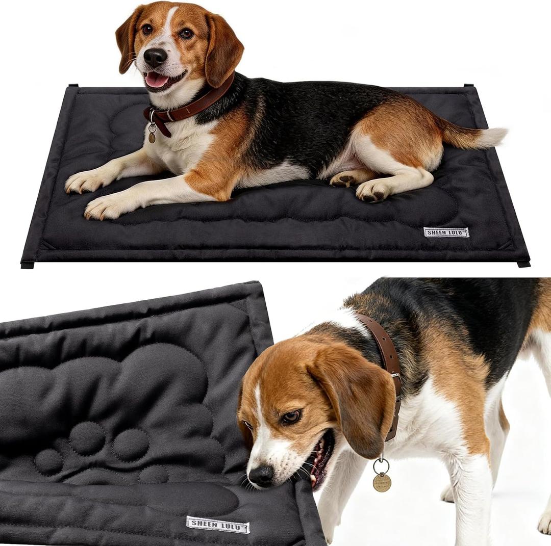Chew Proof Dog Bed, Chew Resistant Dog Crate Pad for Aggressive Chewers, Machine Washable Kennel Mat for Medium or Large Dogs, Black, 35''x22''